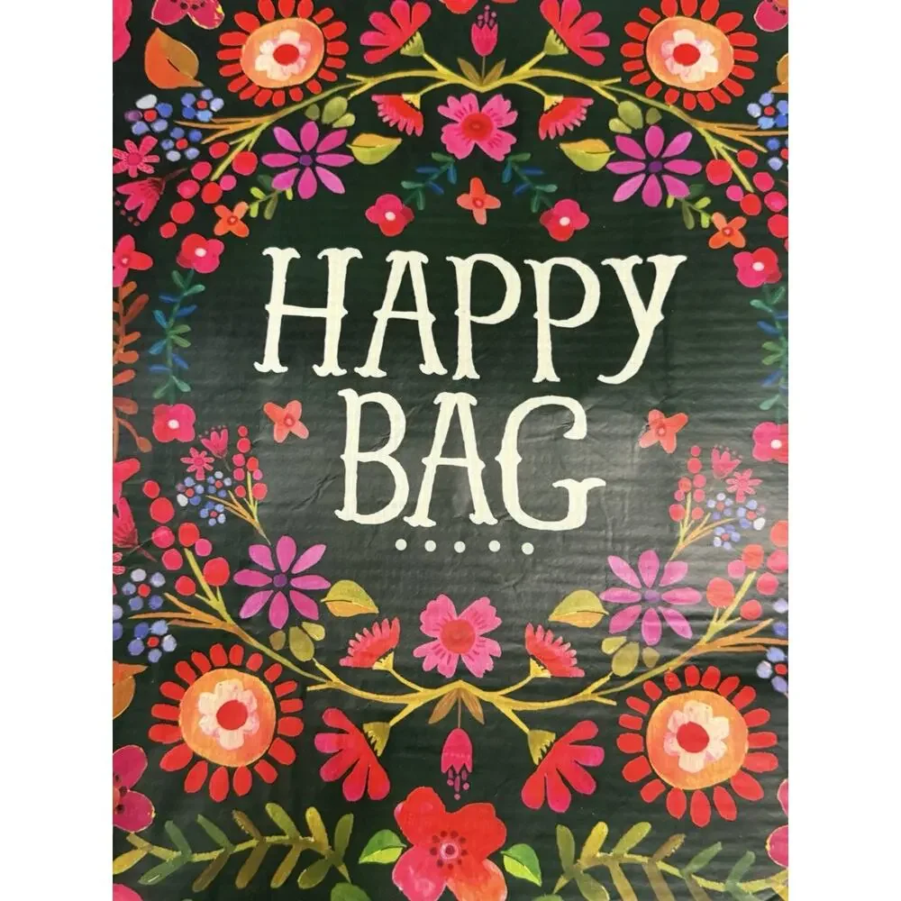 NW/OT Natural Life Reusable Tote Grocery Flower Floral Large Happy Happy Bag